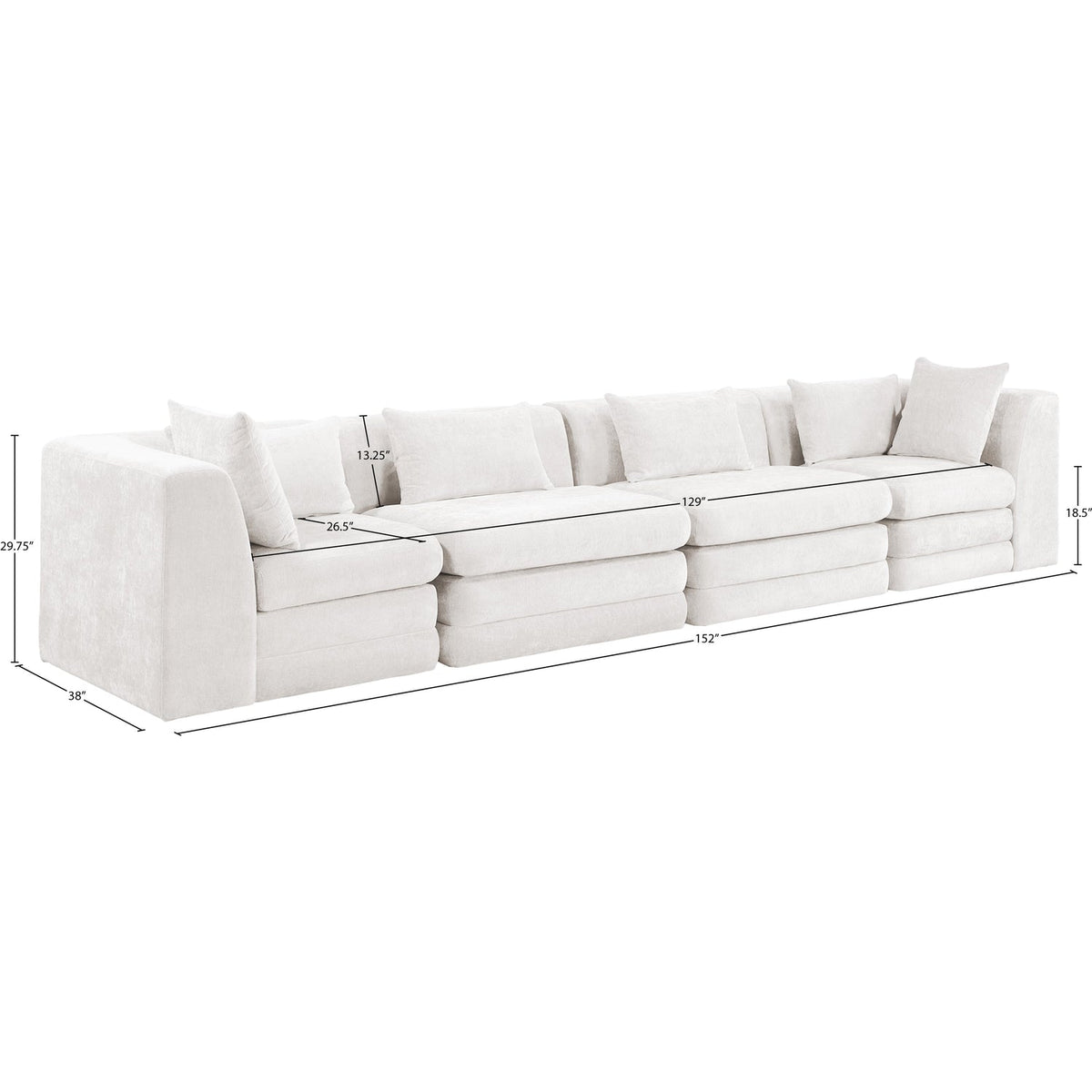 Stellar 152in Cream Chenille Fabric Upholstered 4 Piece Modular Sofa