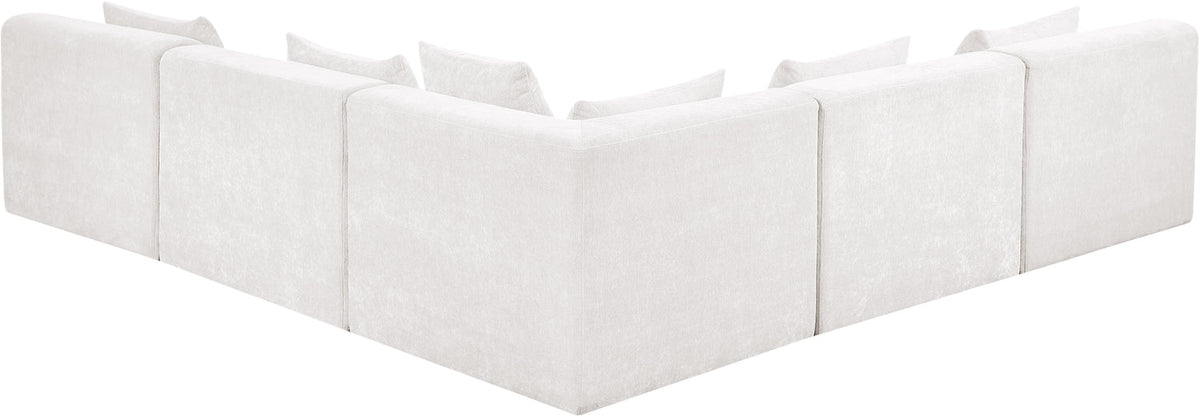 Stellar 114in Cream Chenille Fabric Upholstered 5 Piece Modular Sectional Sofa