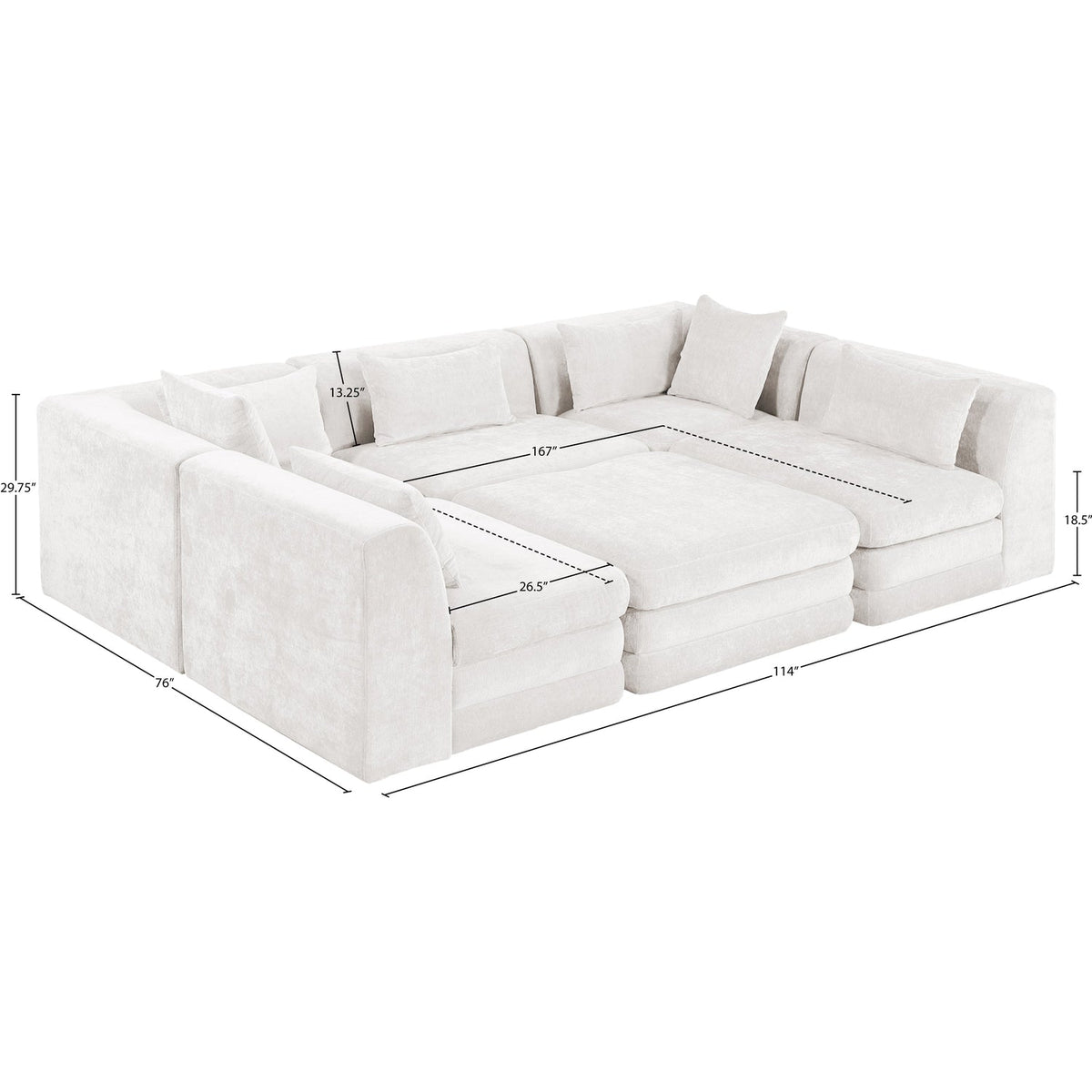 Stellar 114in Cream Chenille Fabric Upholstered 6 Piece Modular Sectional Sofa