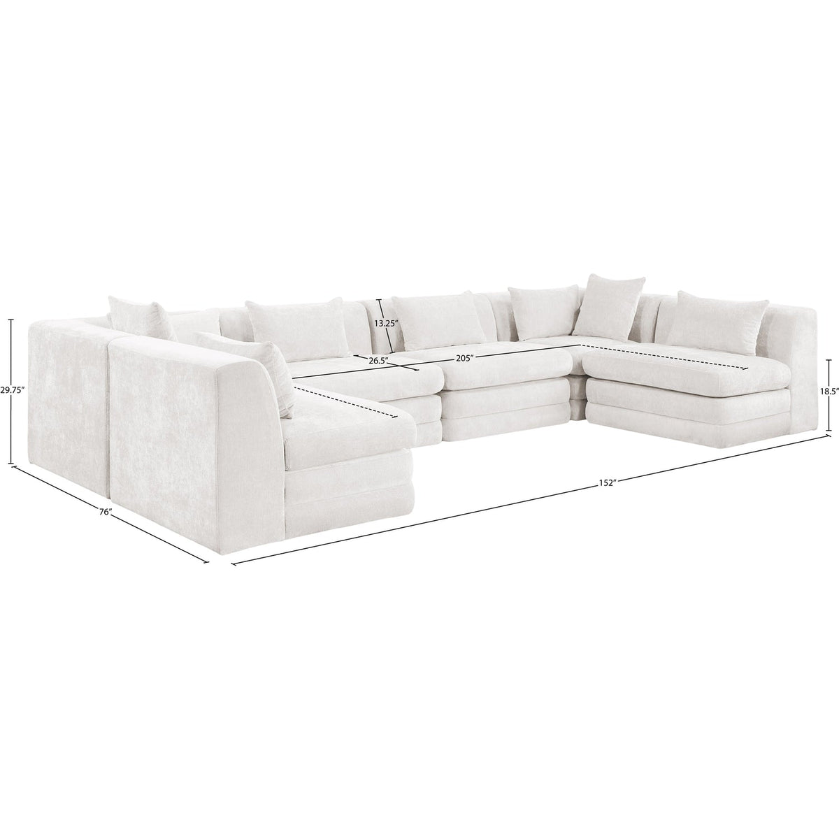 Stellar 152in Cream Chenille Fabric Upholstered 6 Piece Modular Sectional Sofa