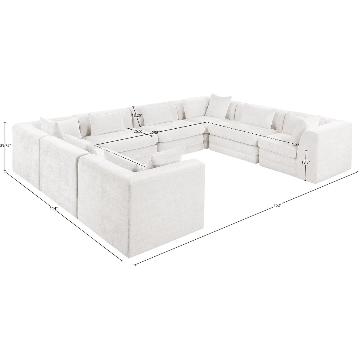 Stellar 152in Cream Chenille Fabric Upholstered 8 Piece Modular Sectional Sofa