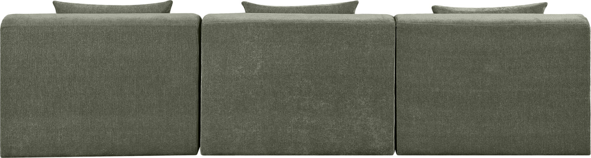 Stellar 114in Green Chenille Fabric Upholstered 3 Piece Modular Sofa