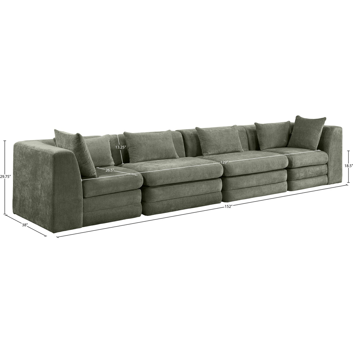 Stellar 152in Green Chenille Fabric Upholstered 4 Piece Modular Sofa