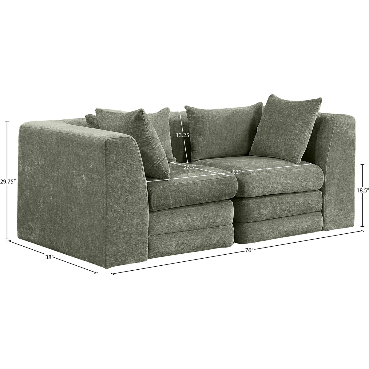 Stellar 76in Green Chenille Fabric Upholstered 2 Piece Modular Sofa