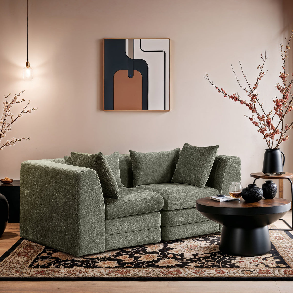 Stellar 76in Green Chenille Fabric Upholstered 2Piece Modular Sofa