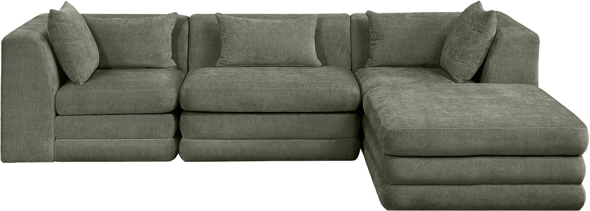 Stellar 114in Green Chenille Fabric Upholstered 4 Piece Modular Sectional Sofa