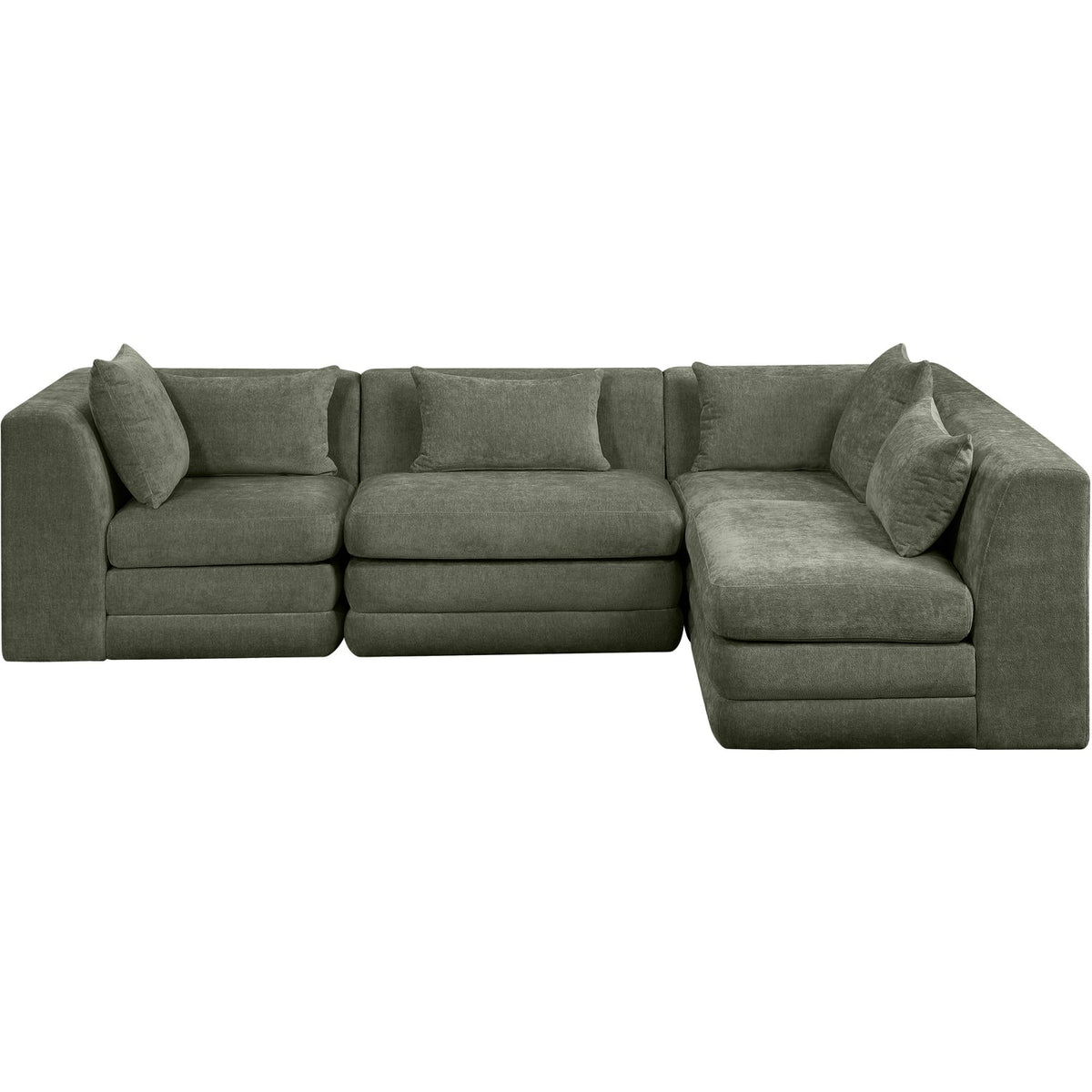 Stellar 114in Green Chenille Fabric Upholstered 4 Piece Modular Sectional Sofa