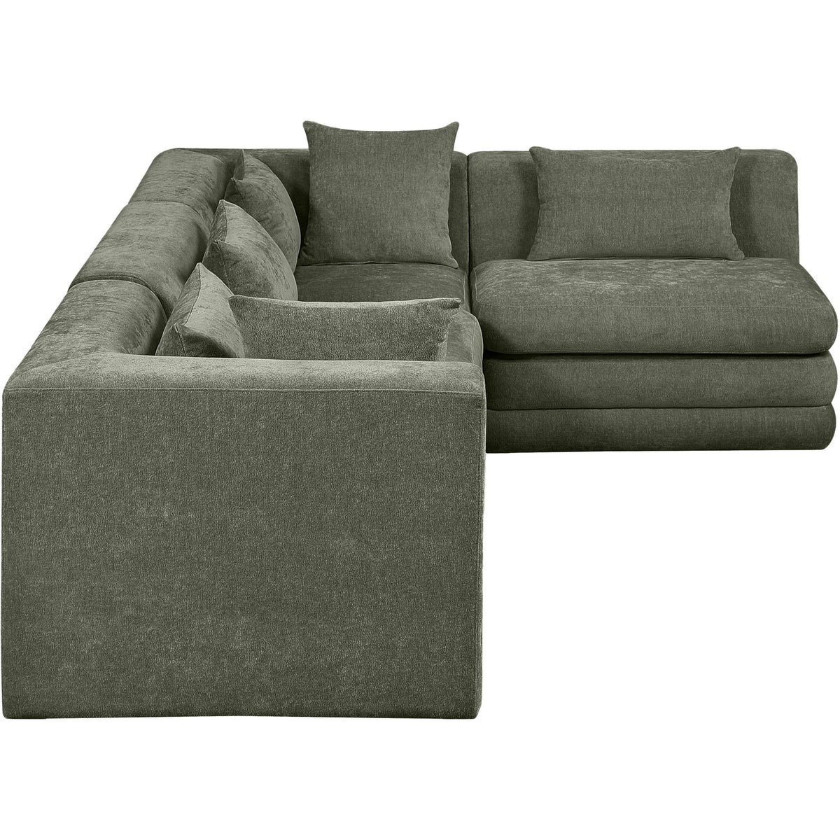 Stellar 114in Green Chenille Fabric Upholstered 4 Piece Modular Sectional Sofa