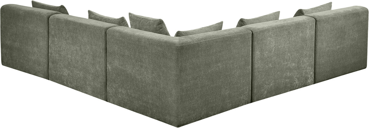 Stellar 114in Green Chenille Fabric Upholstered 5 Piece Modular Sectional Sofa