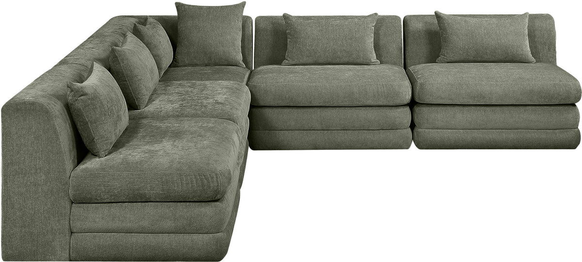 Stellar 114in Green Chenille Fabric Upholstered 5 Piece Modular Sectional Sofa