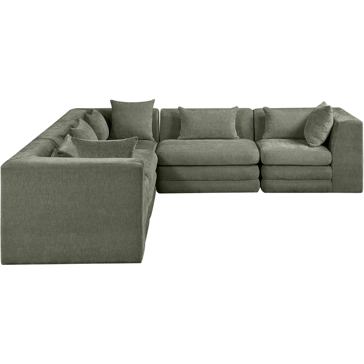 Stellar 114in Green Chenille Fabric Upholstered 5 Piece Modular Sectional Sofa