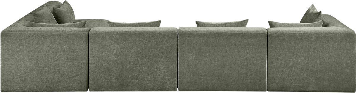 Stellar 152in Green Chenille Fabric Upholstered 5 Piece Modular Sectional Sofa