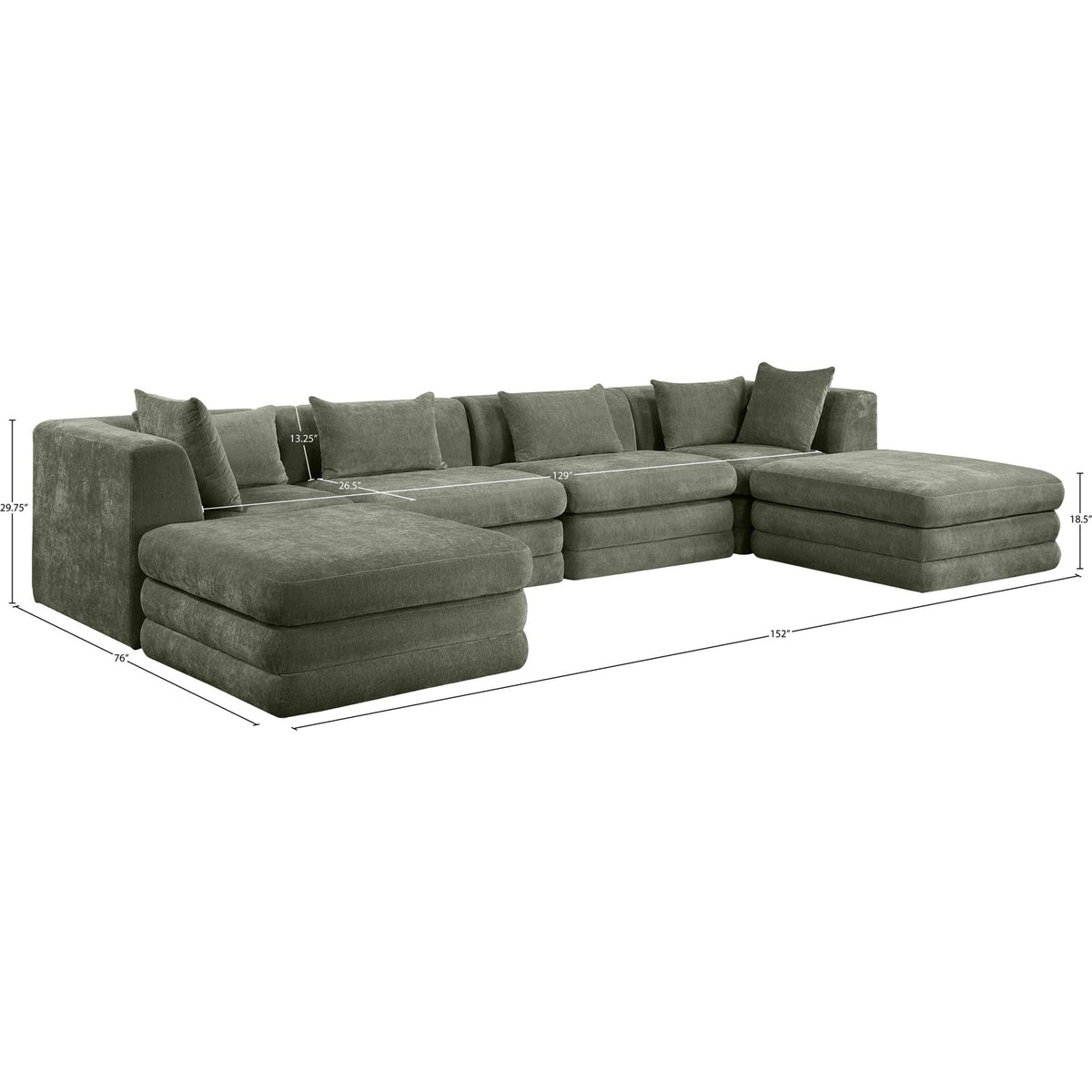 Stellar 152in Green Chenille Fabric Upholstered 6 Piece Modular Sectional Sofa