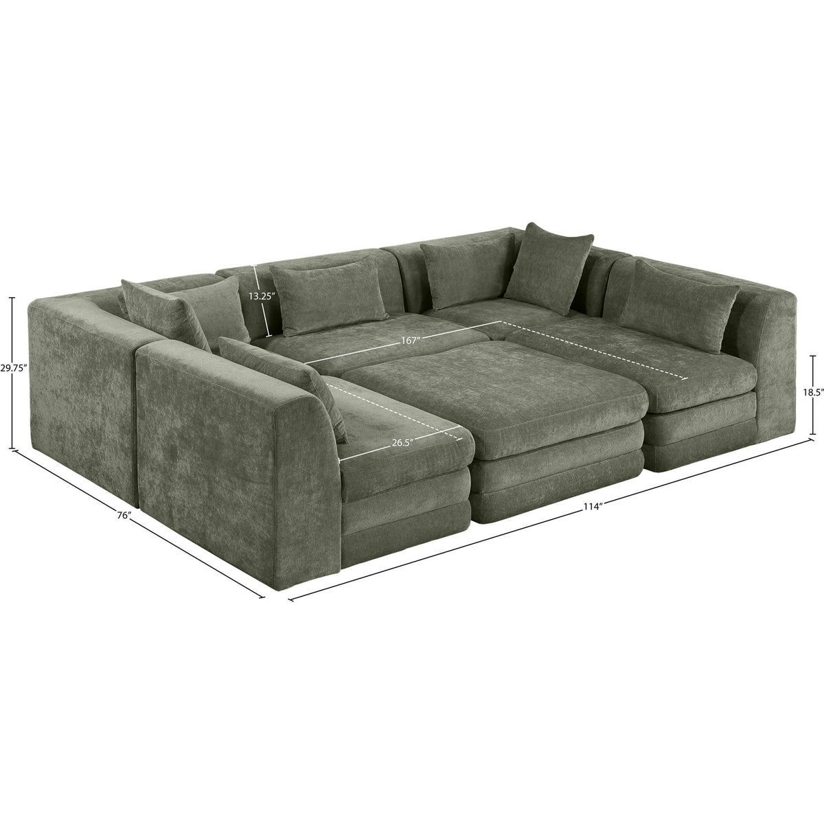 Stellar 114in Green Chenille Fabric Upholstered 6 Piece Modular Sectional Sofa