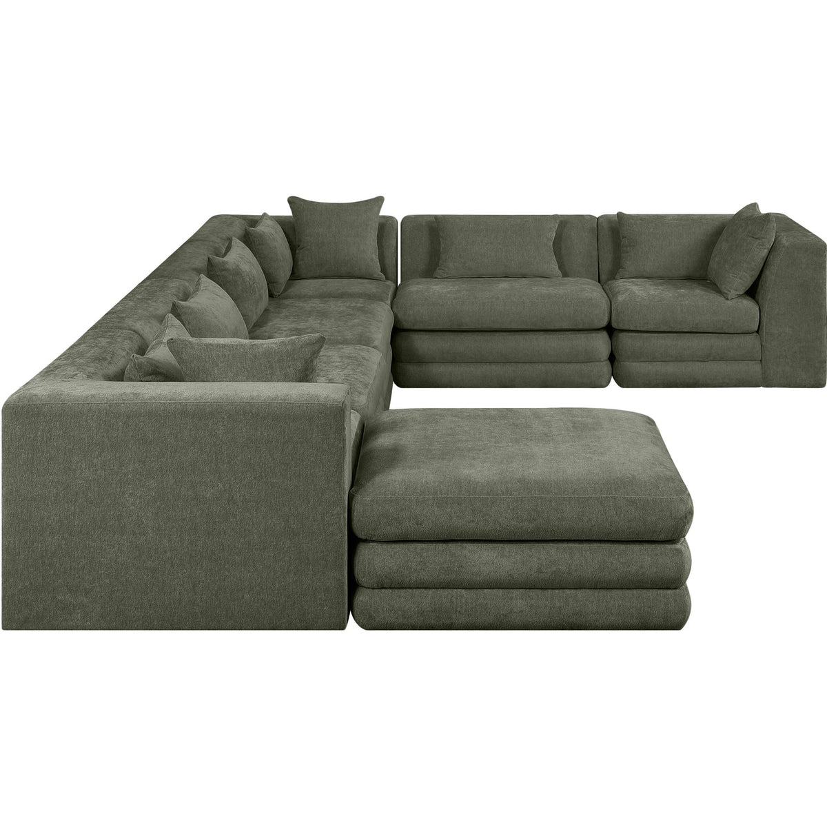 Stellar 152in Green Chenille Fabric Upholstered 7 Piece Modular Sectional Sofa