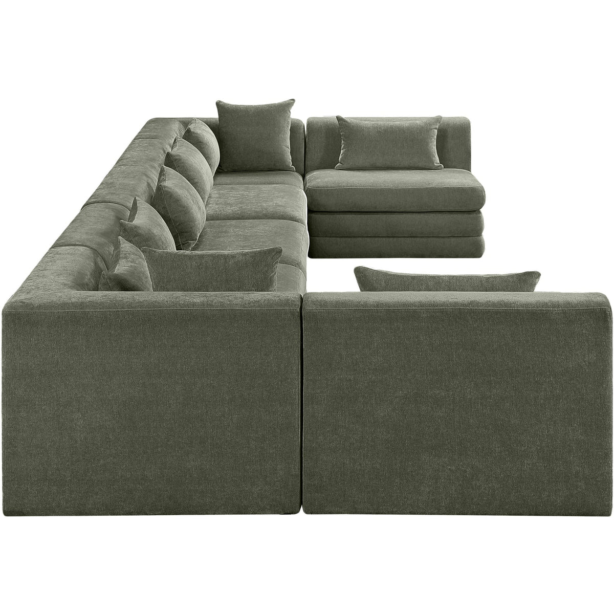 Stellar 190in Green Chenille Fabric Upholstered 7 Piece Modular Sectional Sofa