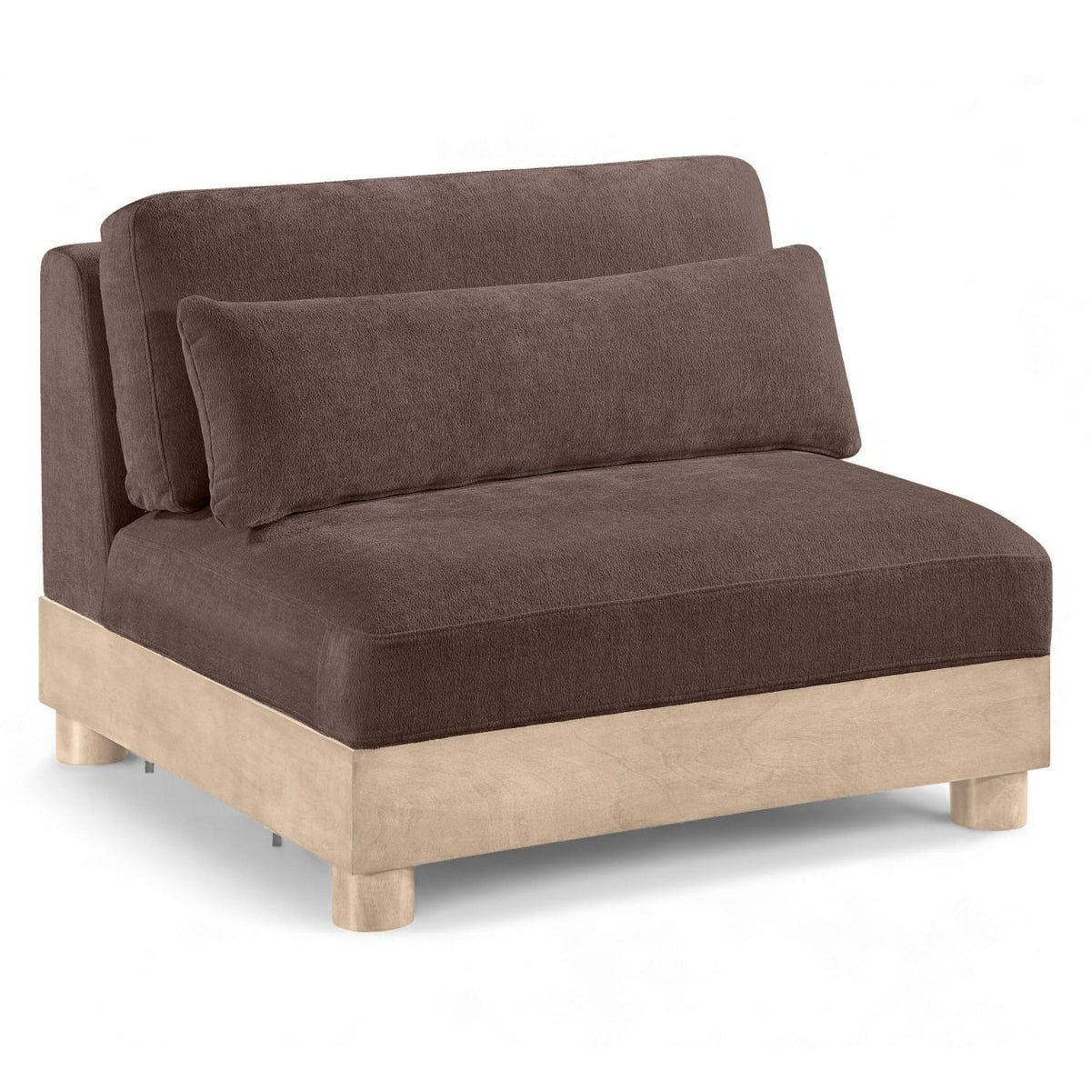 Turin Brown Chenille Fabric Upholstered Modular Armless Chair in brown chenille, natural oak frame, primary product view