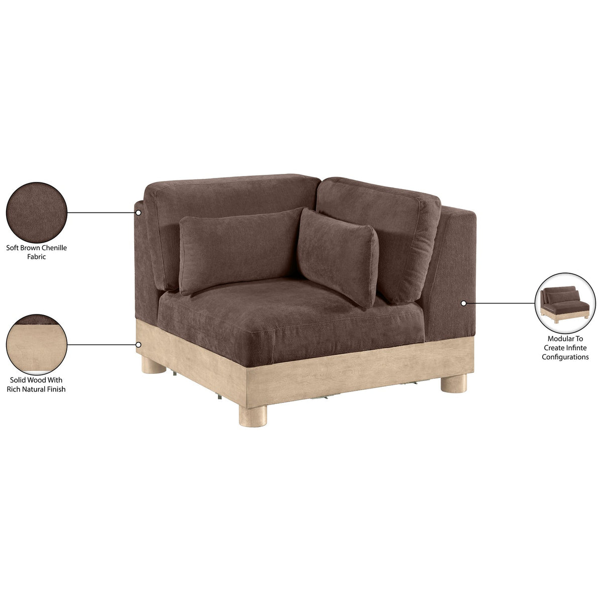 Turin Brown Chenille Fabric Upholstered Modular Corner Chair