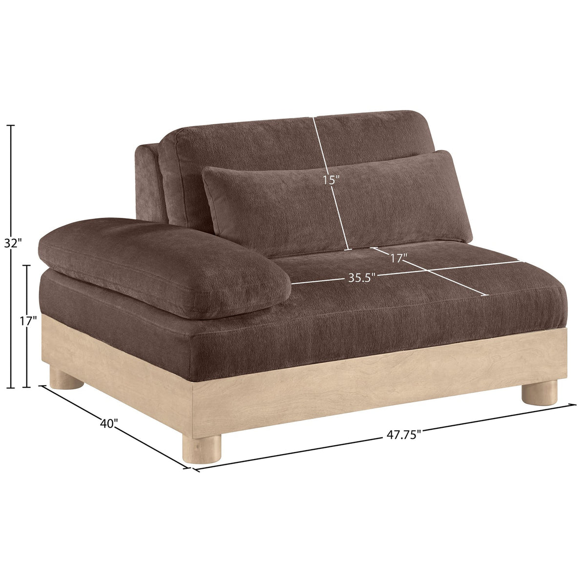 Turin Brown Chenille Fabric Upholstered Modular Left Arm Chair