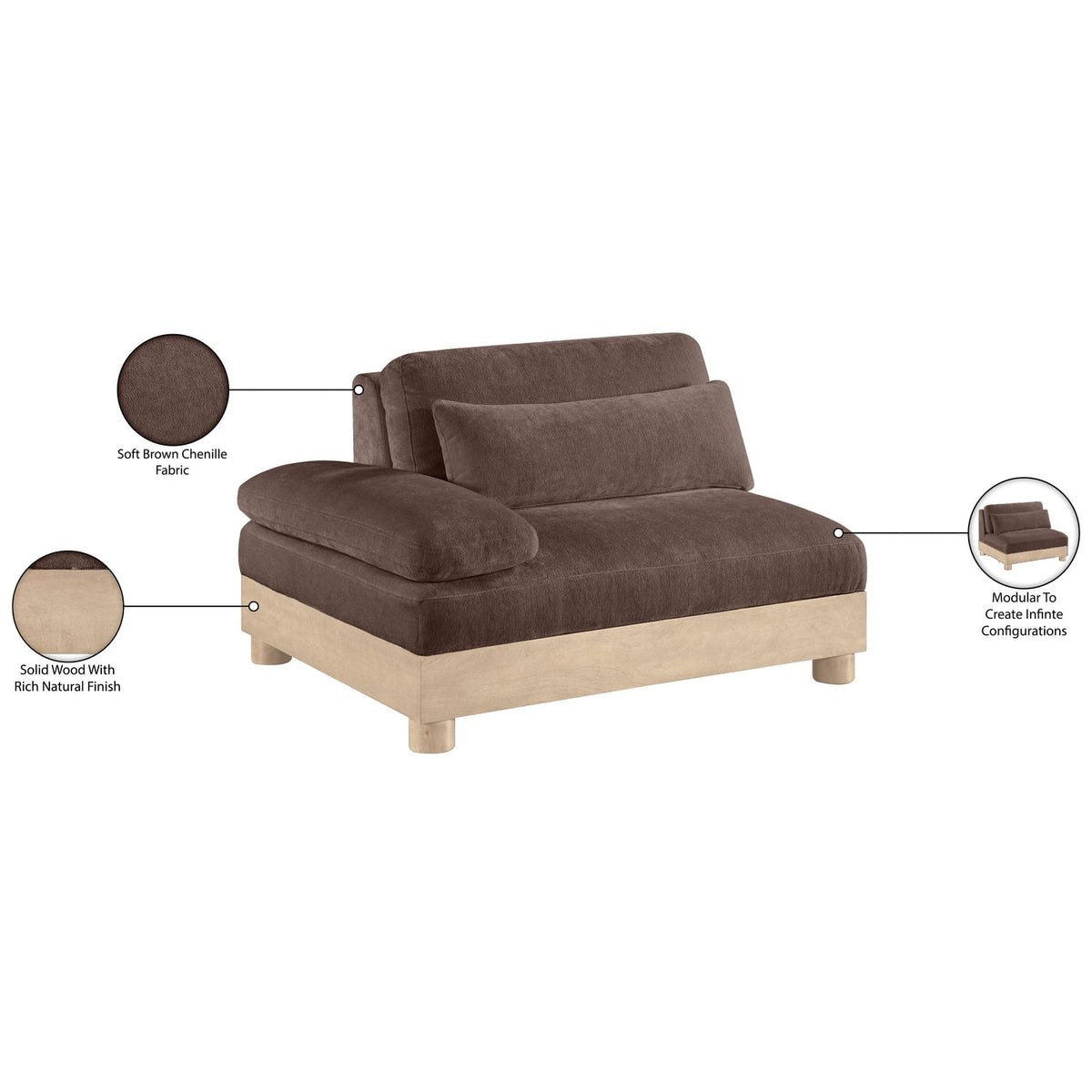 Turin Brown Chenille Fabric Upholstered Modular Left Arm Chair