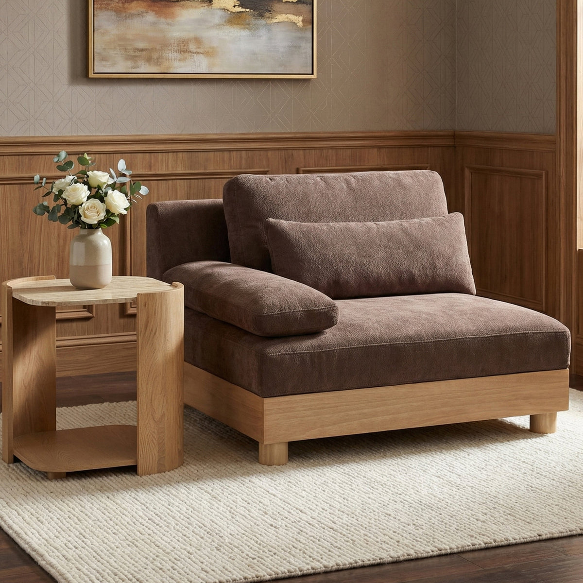 Turin Brown Chenille Fabric Upholstered Modular Left Arm Chair