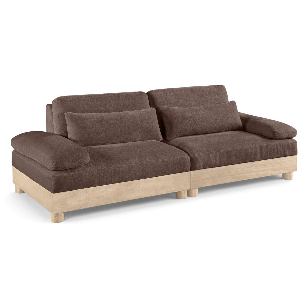 Turin 95.5" Brown Chenille Fabric Upholstered 2pc. Modular Sofa in brown chenille, natural oak frame, primary product view