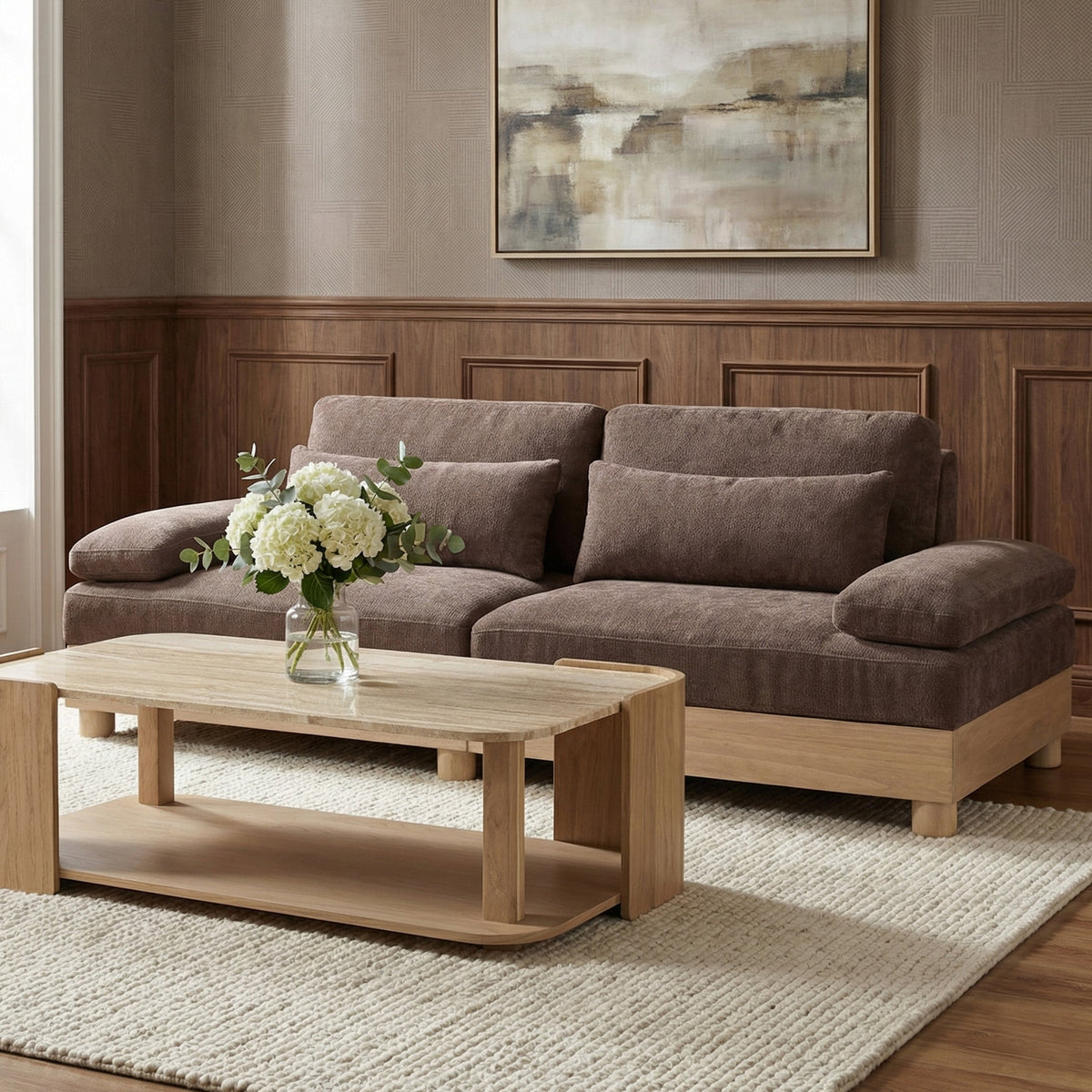 Turin 95 .5in Brown Chenille Fabric Upholstered 2Piece. Modular Sofa