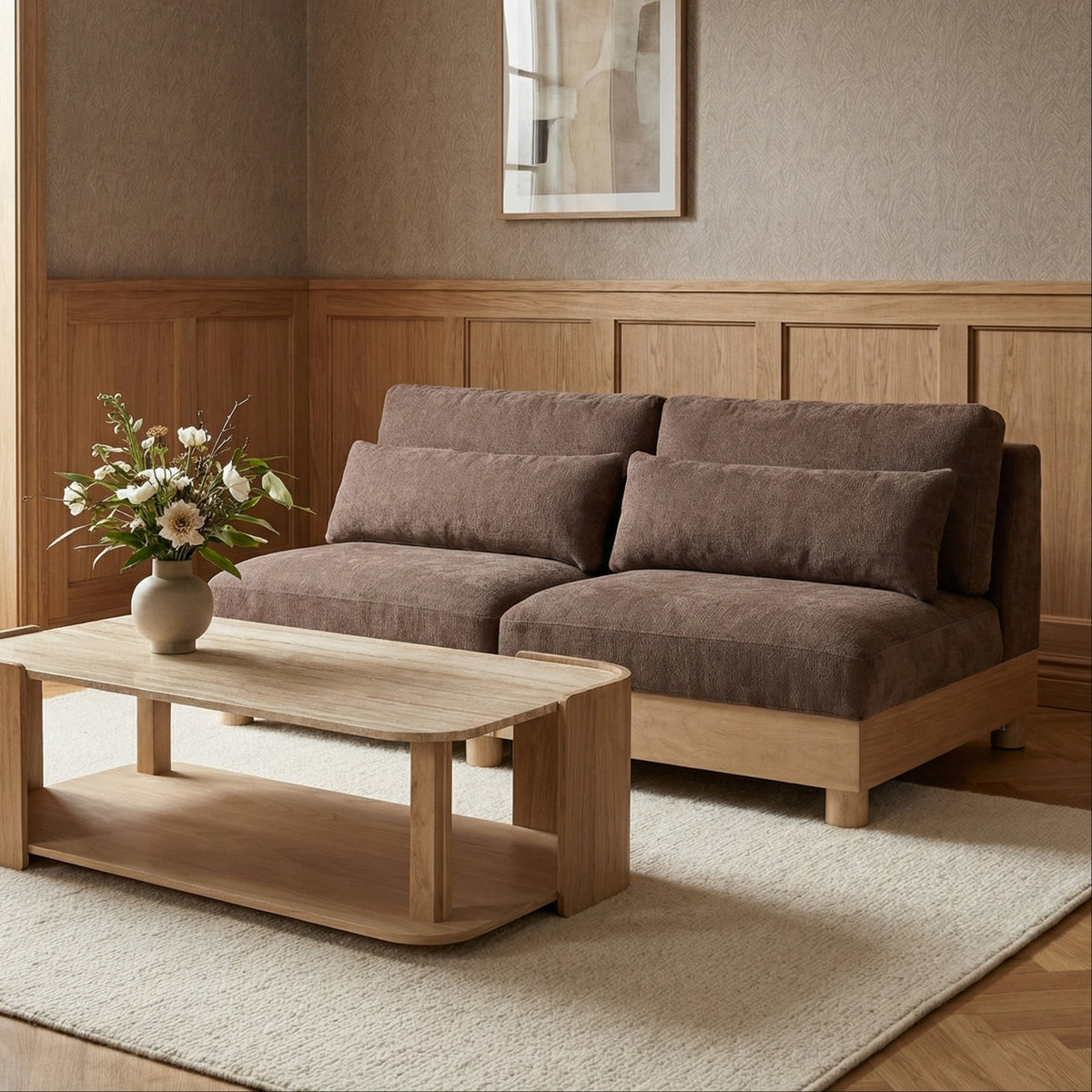 Turin 8 0in Brown Chenille Fabric Upholstered 2Piece. Modular Sofa