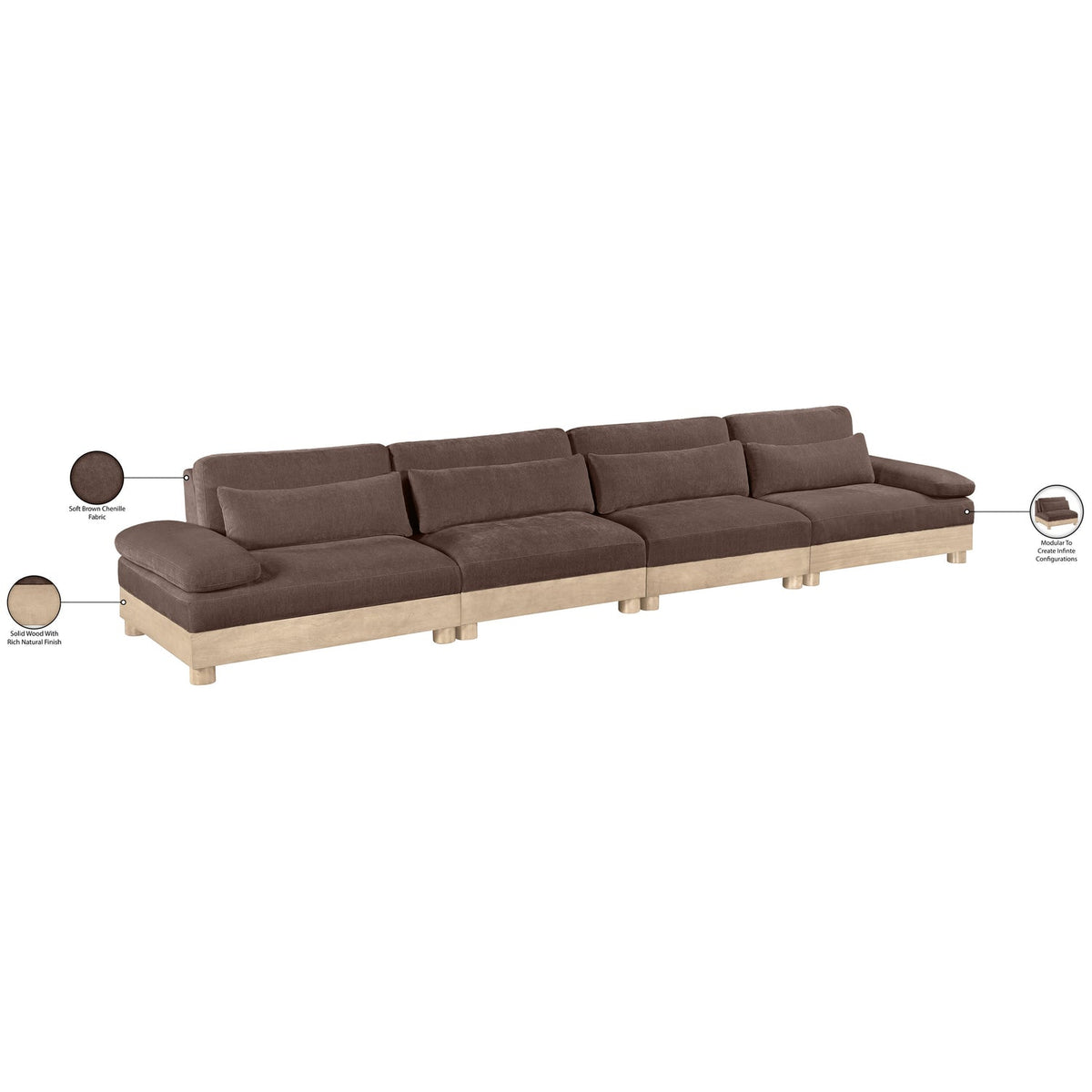 Turin 175.5in Brown Chenille Fabric Upholstered 4 Piece Modular Sofa