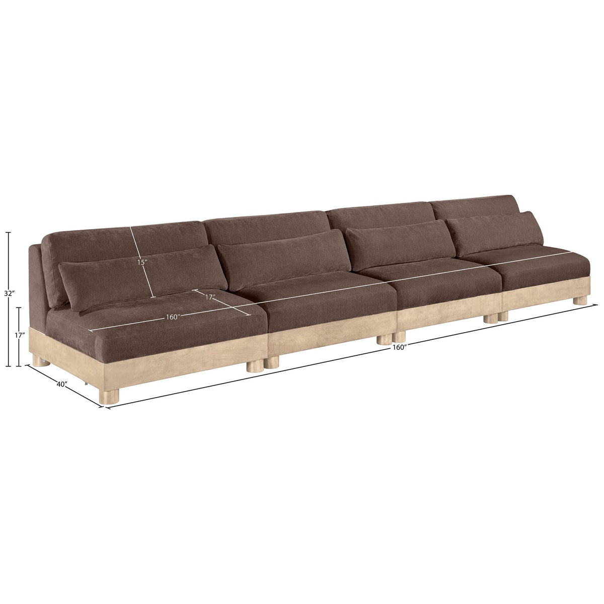 Turin 16 0in Brown Chenille Fabric Upholstered 4 Piece. Modular Sofa