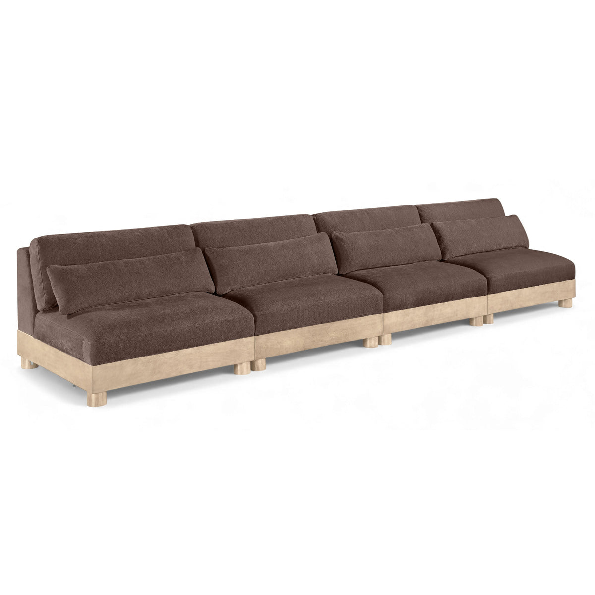 Turin 160" Brown Chenille Fabric Upholstered 4pc. Modular Sofa in brown chenille, natural oak, primary product view