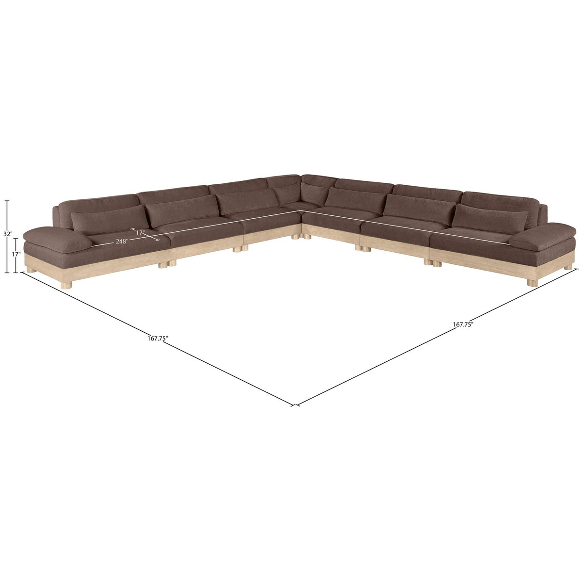Turin 167.75in Brown Chenille Fabric Upholstered 7 Piece Modular Sectional Sofa