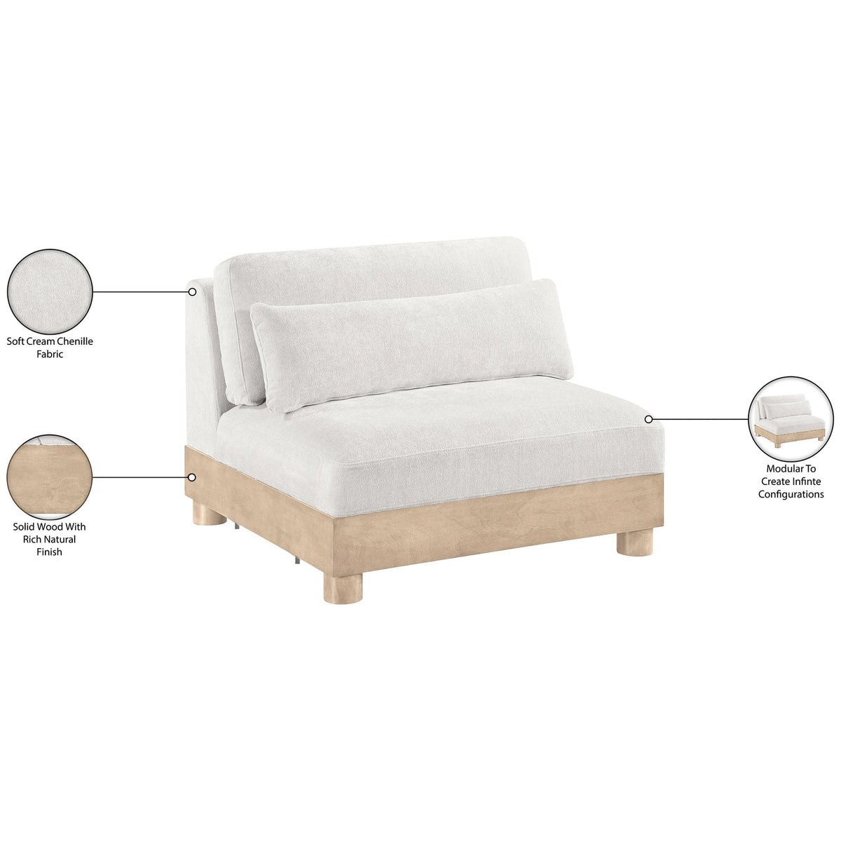 Turin Cream Chenille Fabric Upholstered Modular Armless Chair