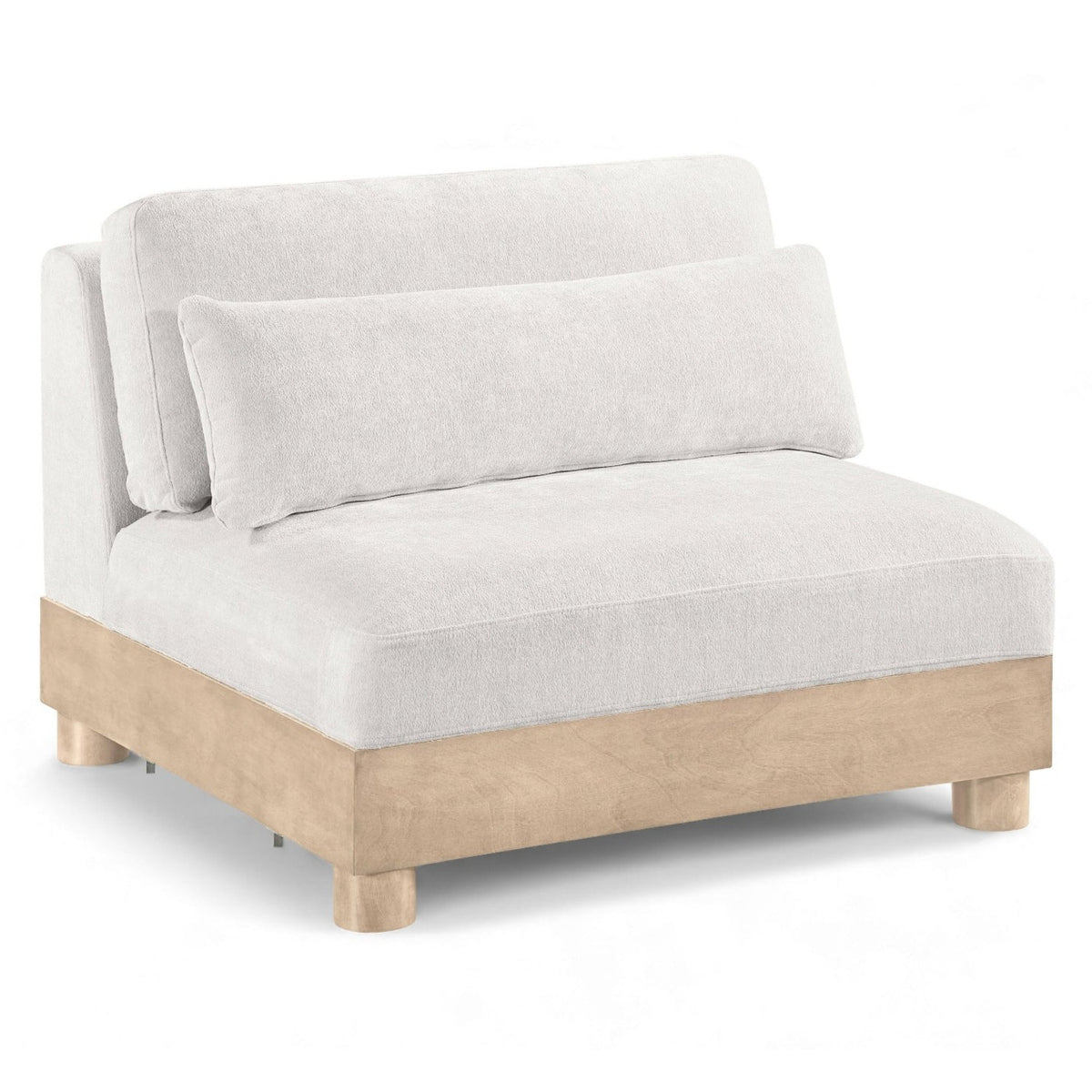 Turin Cream Chenille Fabric Upholstered Modular Armless Chair in cream chenille, natural oak frame, primary product view