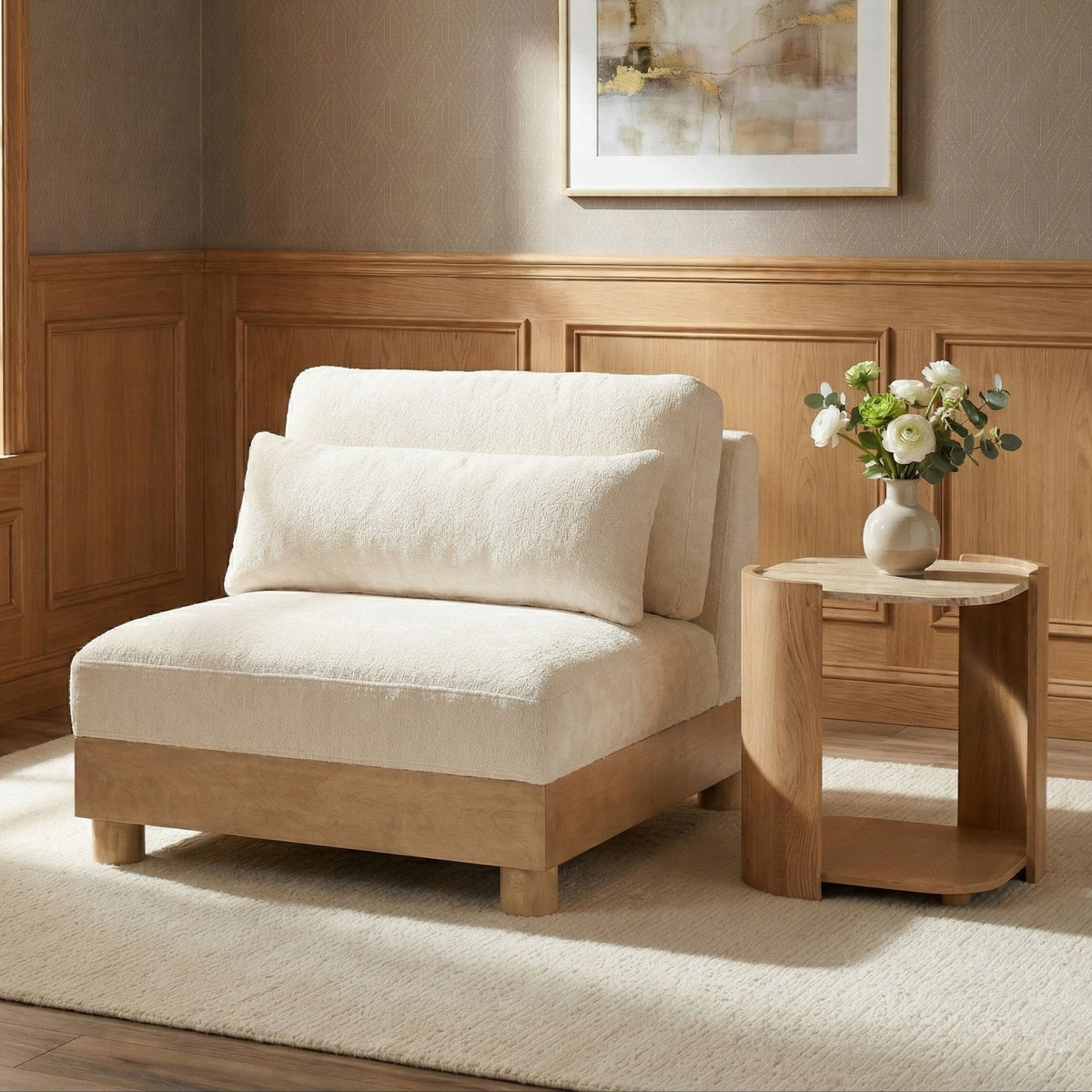 Turin Cream Chenille Fabric Upholstered Modular Armless Chair