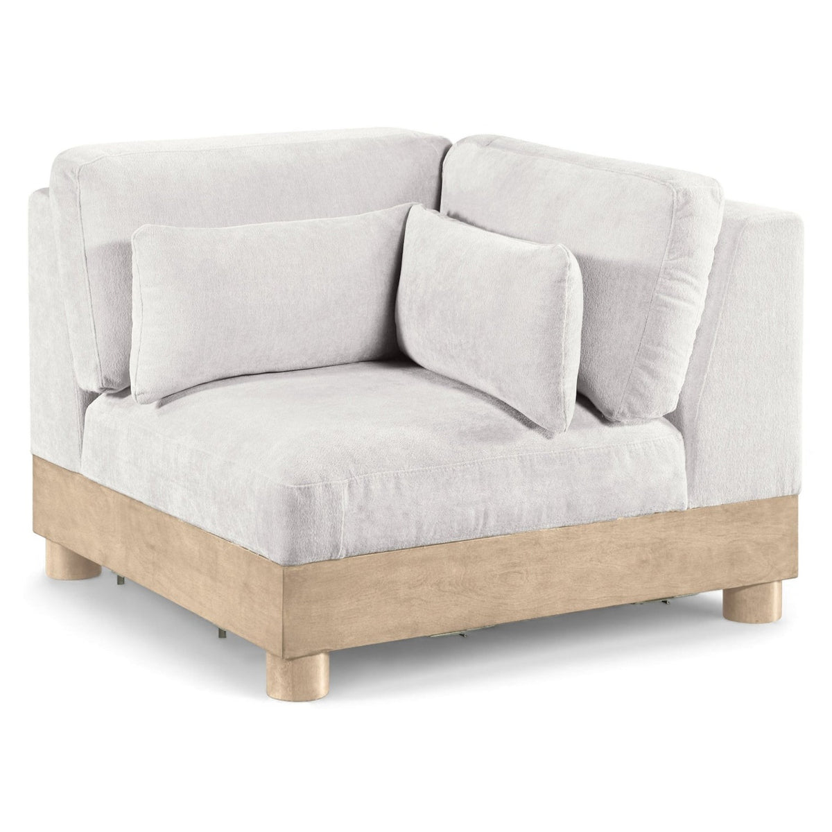 Turin Cream Chenille Fabric Upholstered Modular Corner Chair in cream chenille, natural oak frame, primary product view