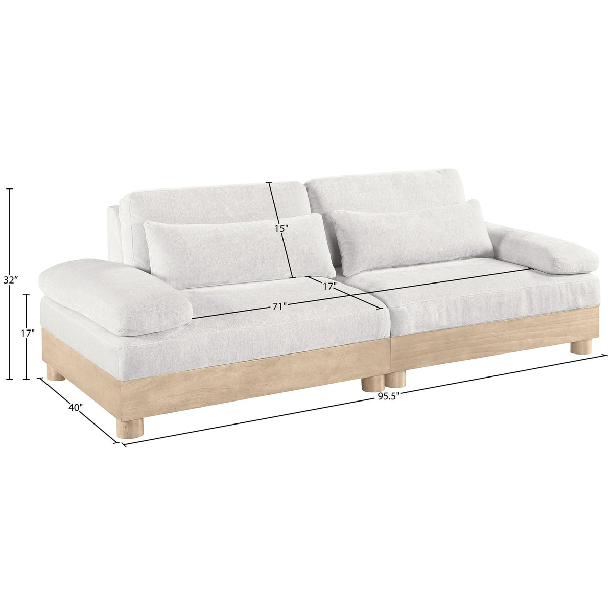 Turin 95.5in Cream Chenille Fabric Upholstered 2 Piece Modular Sofa