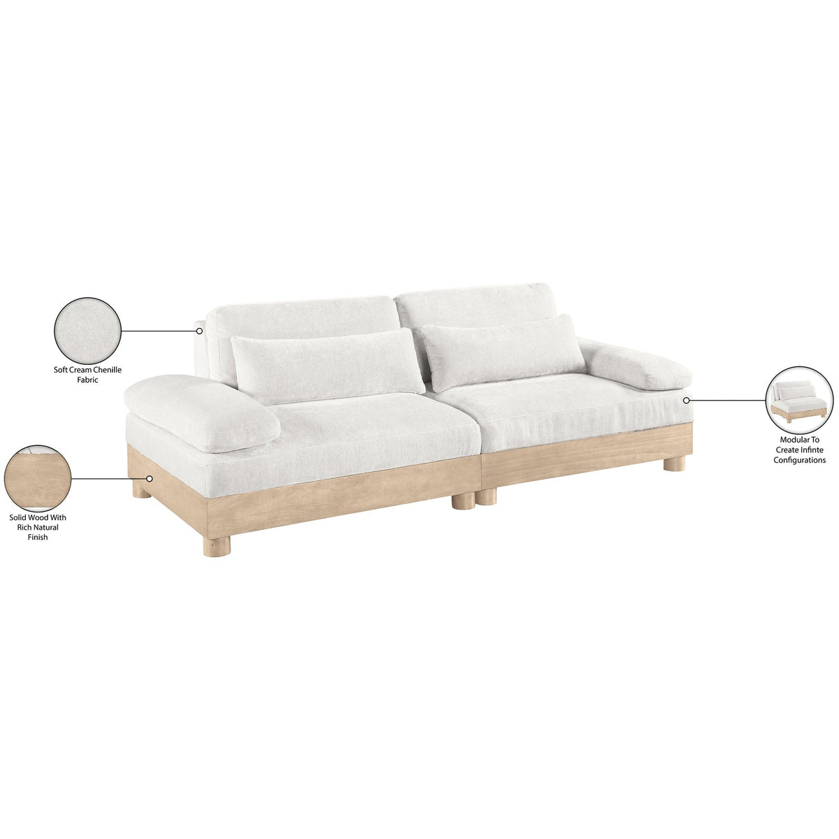 Turin 95.5in Cream Chenille Fabric Upholstered 2 Piece Modular Sofa