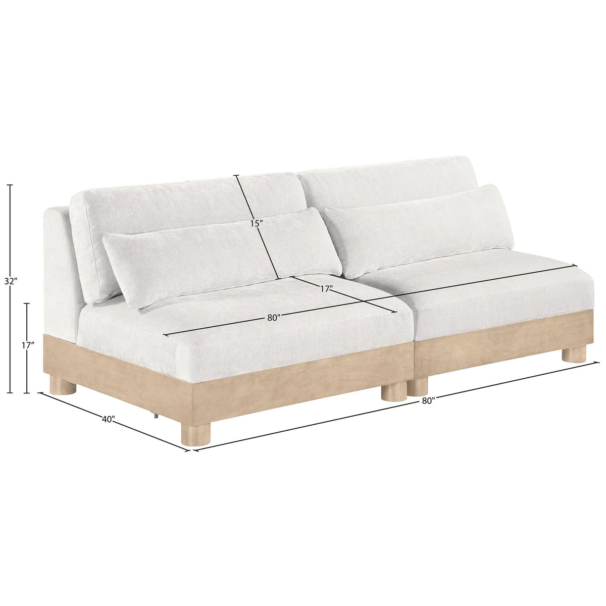Turin 80in Cream Chenille Fabric Upholstered 2 Piece Modular Sofa