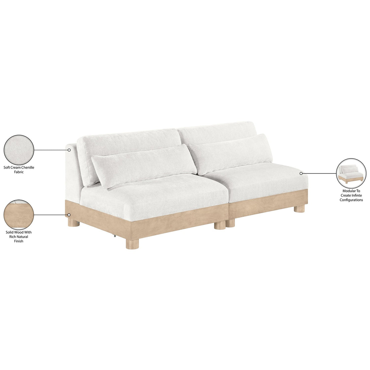 Turin 80in Cream Chenille Fabric Upholstered 2 Piece Modular Sofa