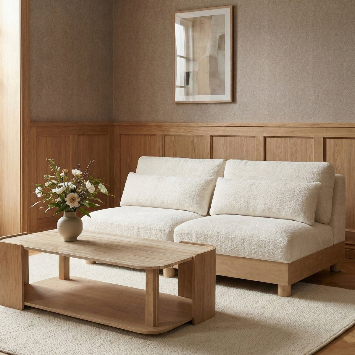 Turin 8 0in Cream Chenille Fabric Upholstered 2Piece. Modular Sofa