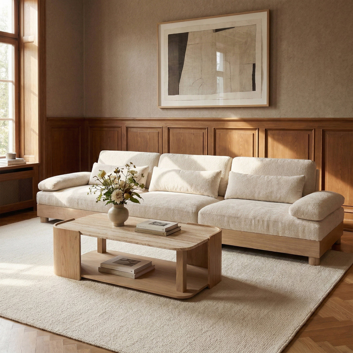 Turin 13 5 .5in Cream Chenille Fabric Upholstered 3 Piece. Modular Sofa