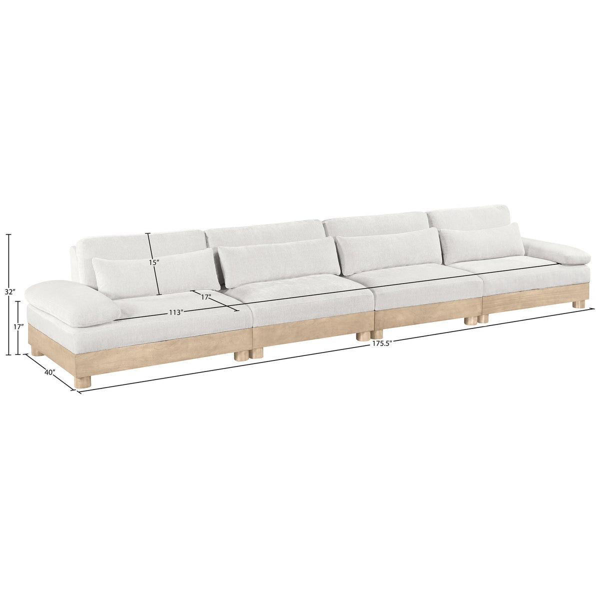 Turin 175.5in Cream Chenille Fabric Upholstered 4 Piece Modular Sofa