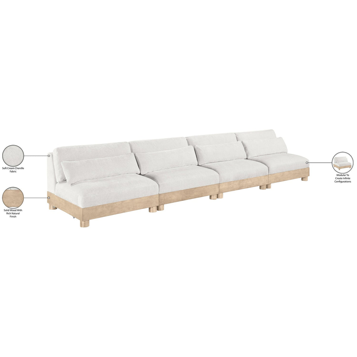 Turin 16 0in Cream Chenille Fabric Upholstered 4 Piece. Modular Sofa