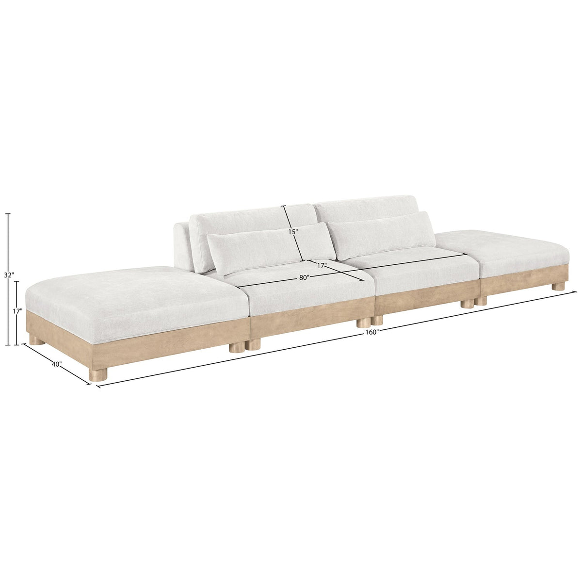 Turin 16 0in Cream Chenille Fabric Upholstered 4 Piece. Modular Sofa