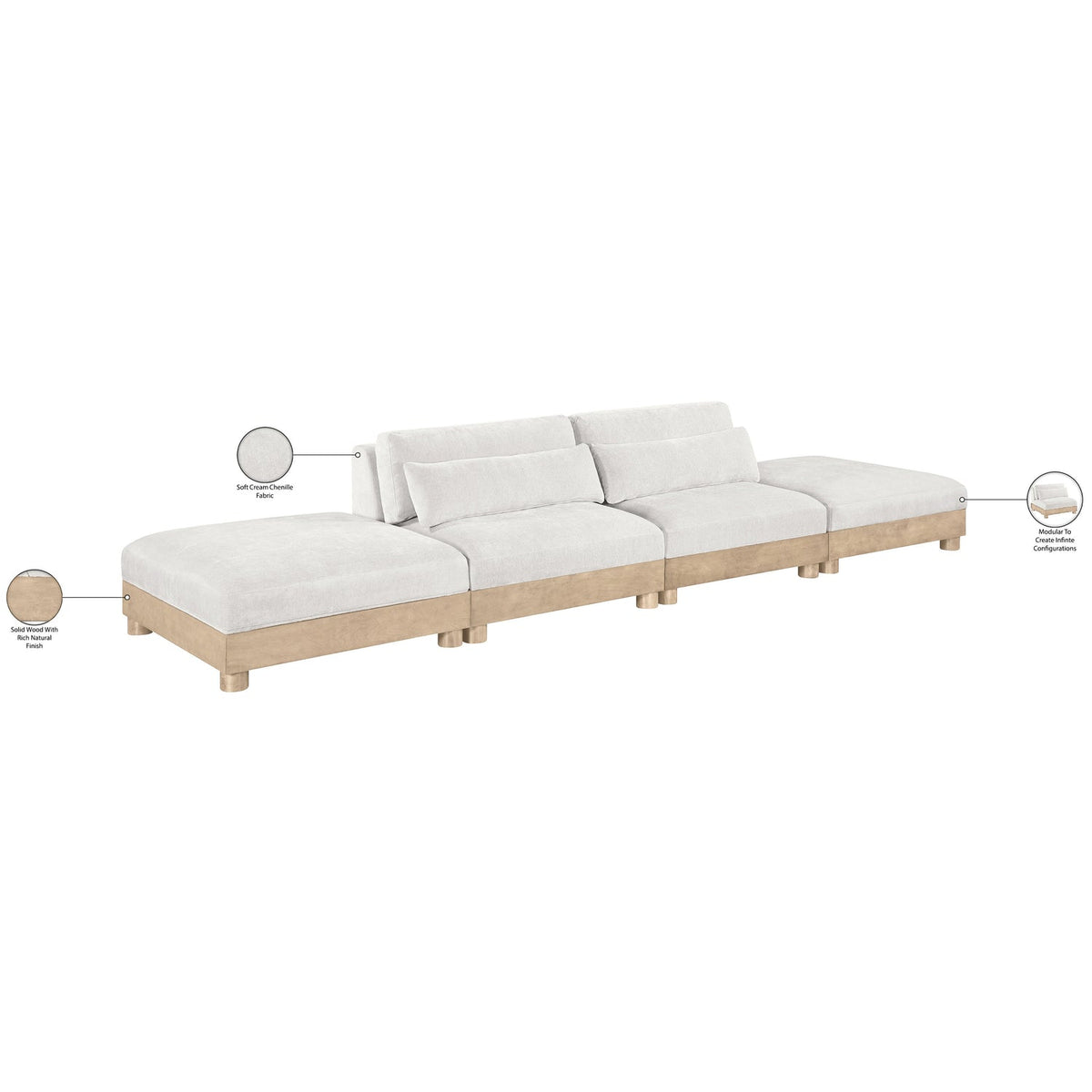 Turin 16 0in Cream Chenille Fabric Upholstered 4 Piece. Modular Sofa