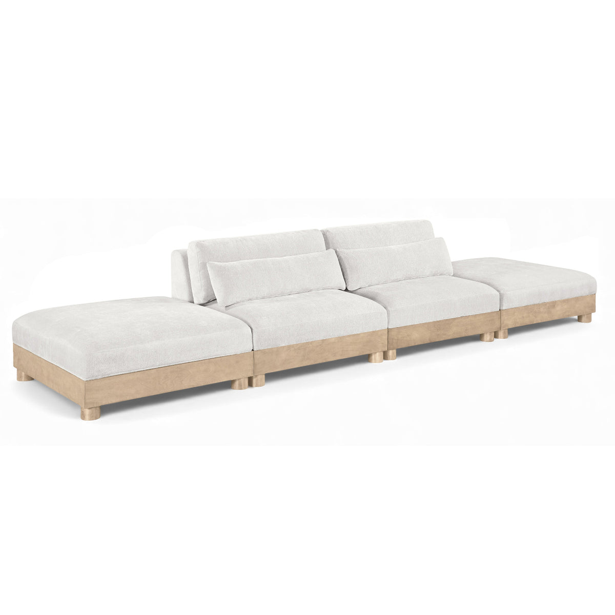 Turin 160" Cream Chenille Fabric Upholstered 4pc. Modular Sofa in cream chenille, natural oak, primary product view