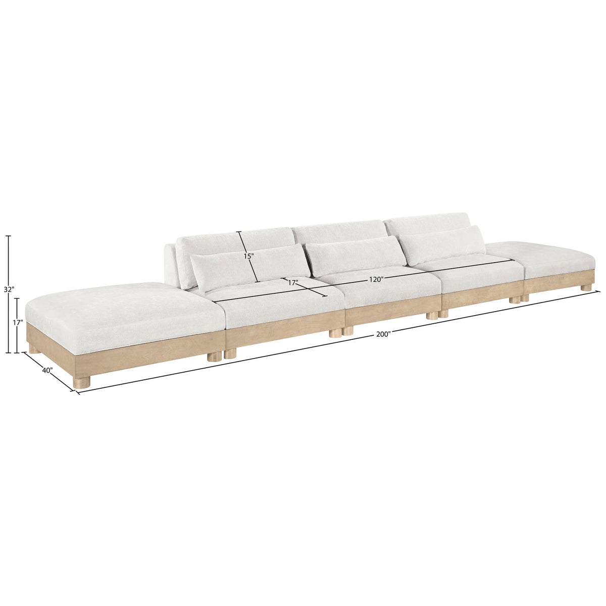 Turin 200in Cream Chenille Fabric Upholstered 5 Piece Modular Sofa