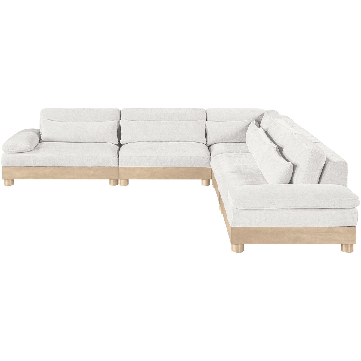 Turin 127.75in Cream Chenille Fabric Upholstered 5 Piece Modular Sectional Sofa