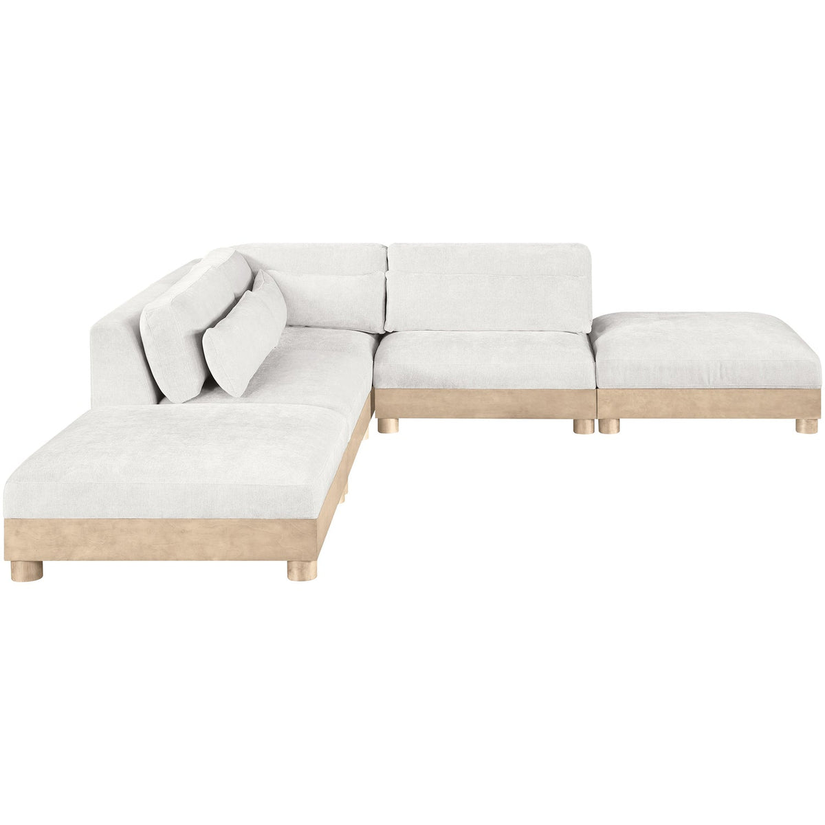 Turin 120in Cream Chenille Fabric Upholstered 5 Piece Modular Sectional Sofa